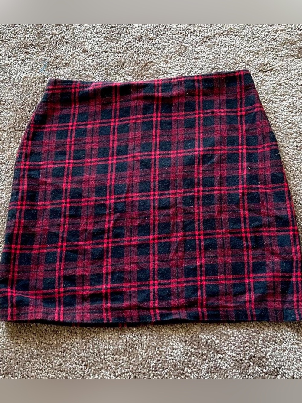 Red and Black Plaid Mini Skirt - Classic Straight Cut